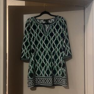 White House Black Market Gray and Teal Patterned dress